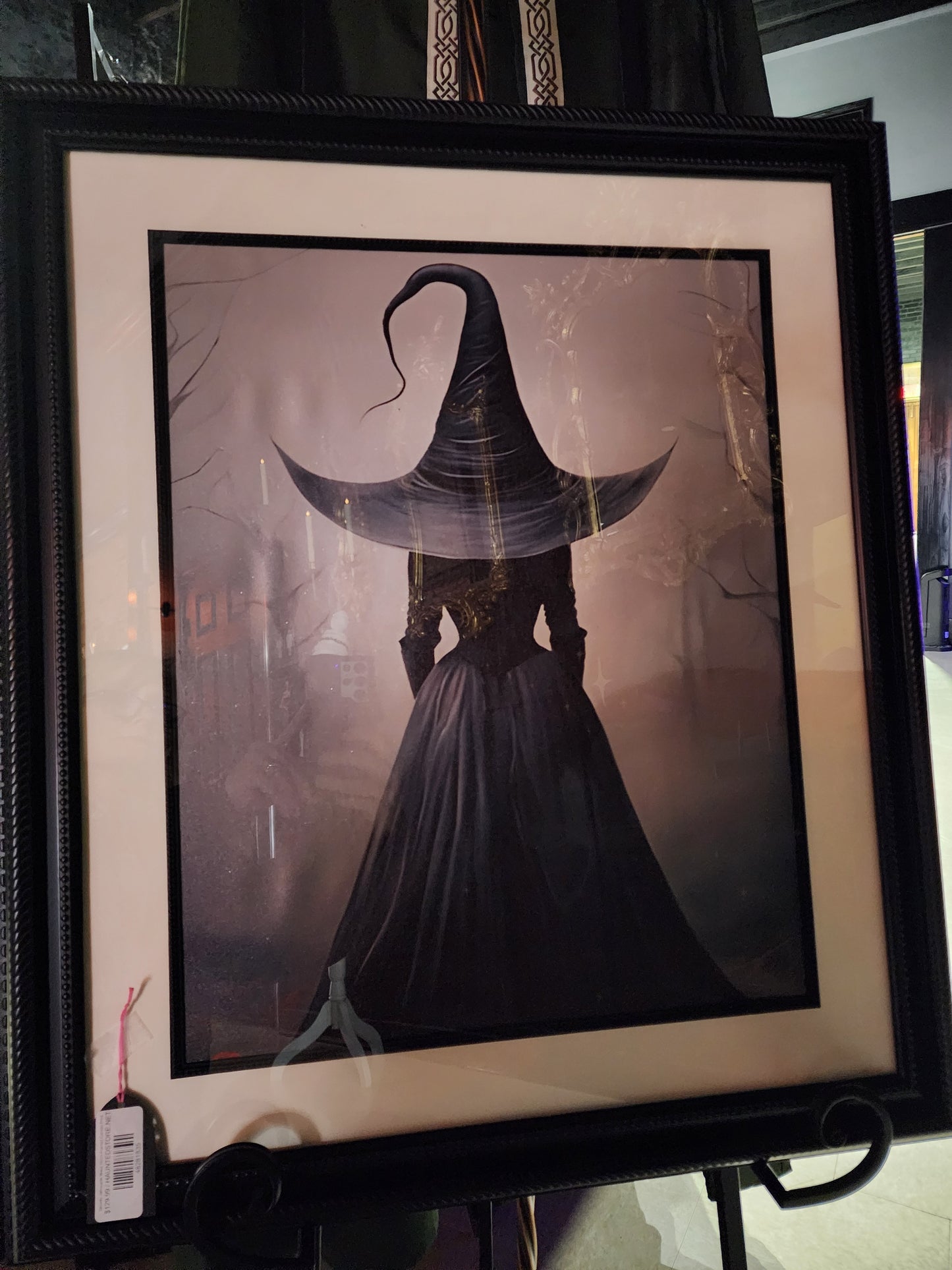 Ghostly Silhouette Black Witch Custom Framed Canvas Print