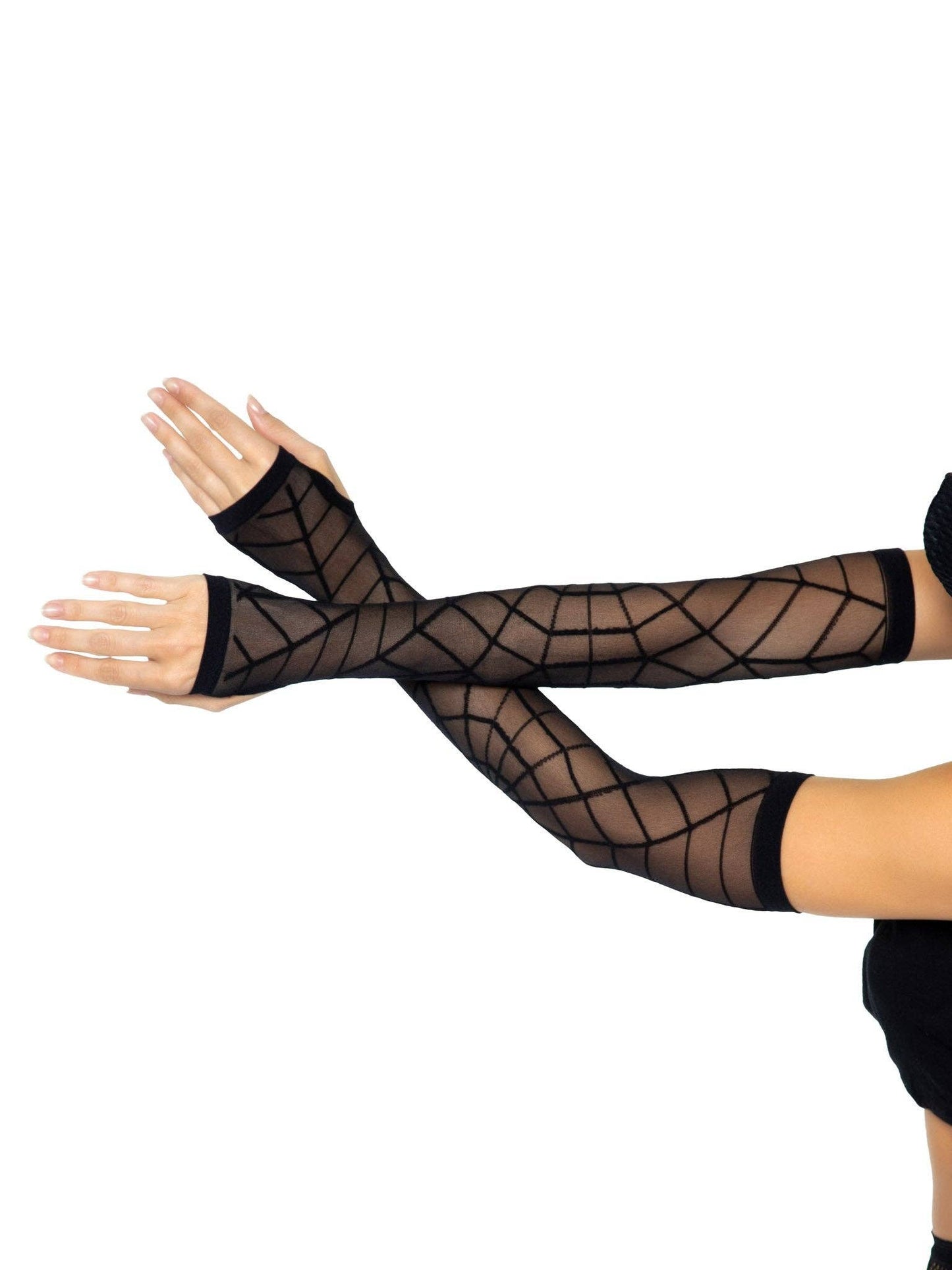 Black Spider Web Arm Warmer Gloves