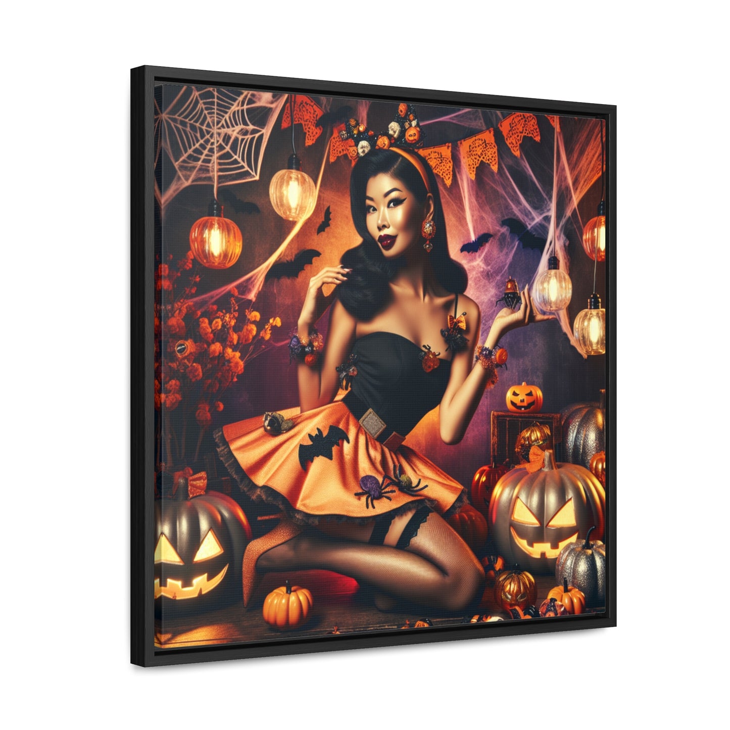 Halloween Pin Up Girl Wall Art on Canvas with Frame