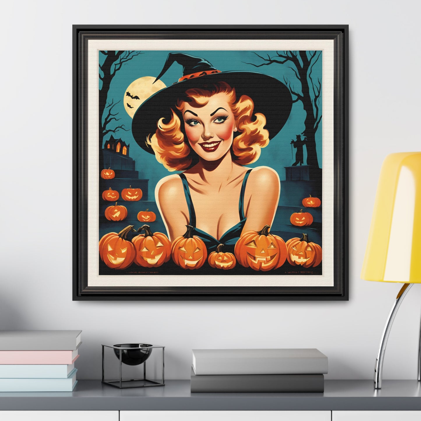 Halloween Pin Up Girl Wall Art on Canvas with Frame