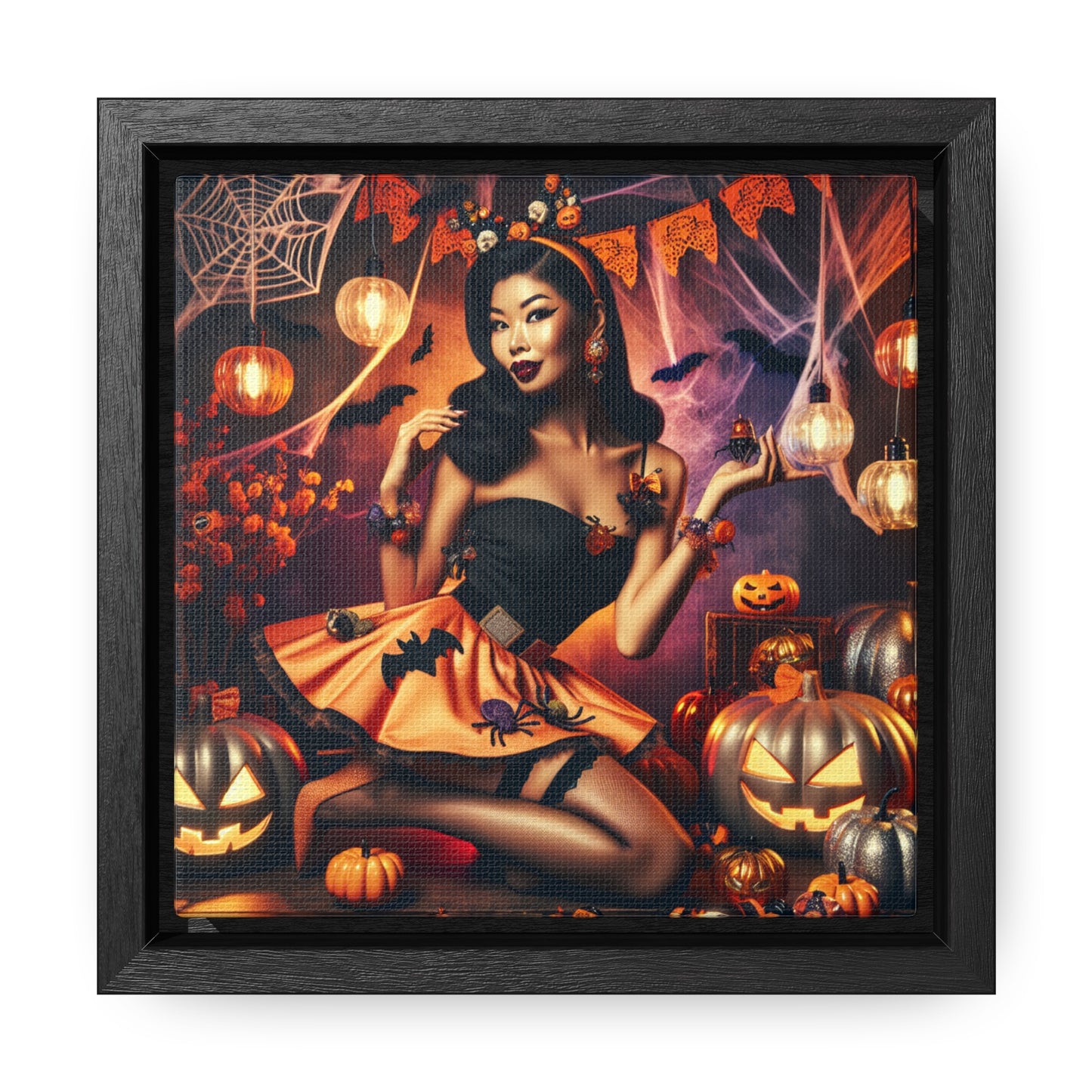 Halloween Pin Up Girl Wall Art on Canvas with Frame