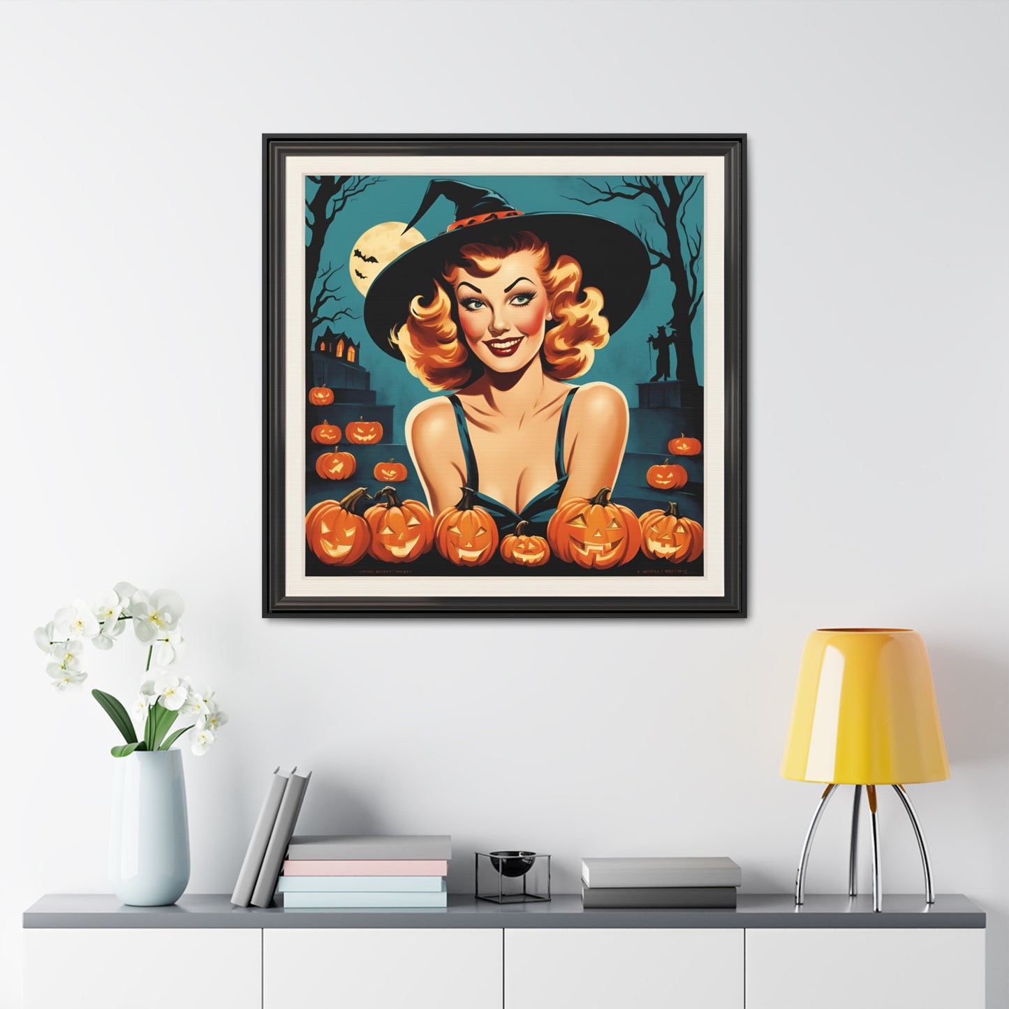 Halloween Pin Up Girl Wall Art on Canvas with Frame