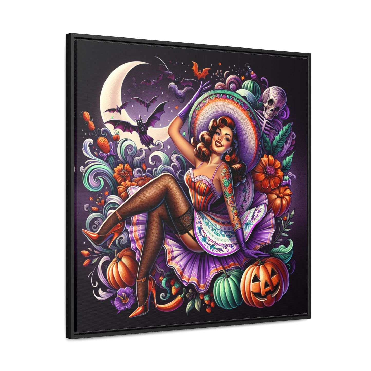 Halloween Pin Up Girl Wall Art on Canvas with Frame