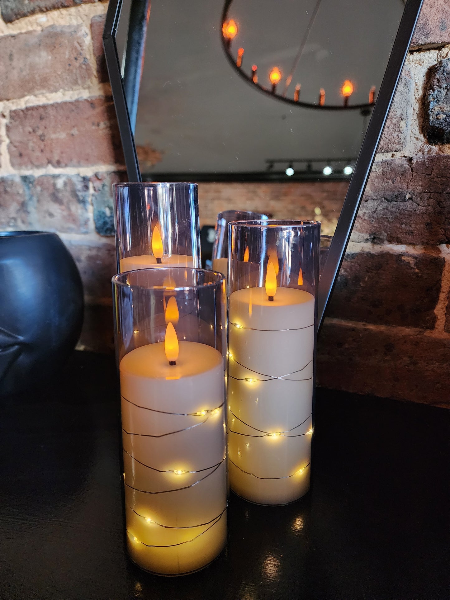 Grey Sparkle Pillar Flameless Candles with Remote