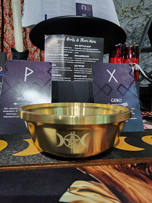 Triple Moon Brass Altar Bowl