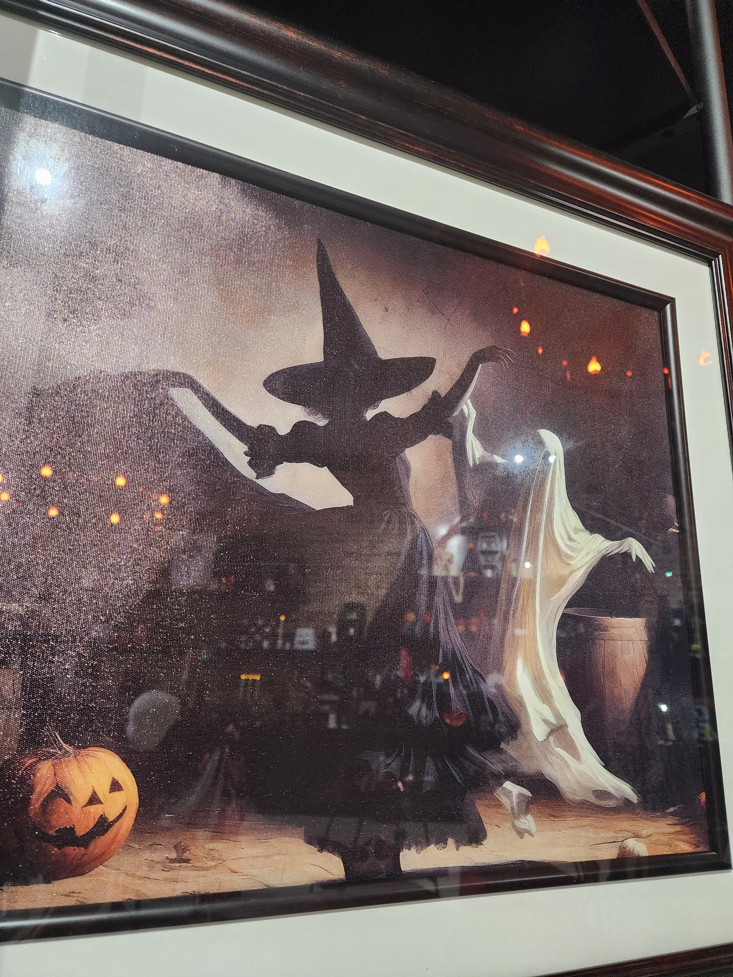 Vintage Witch and Ghost Dancing Custom Framed Canvas Print