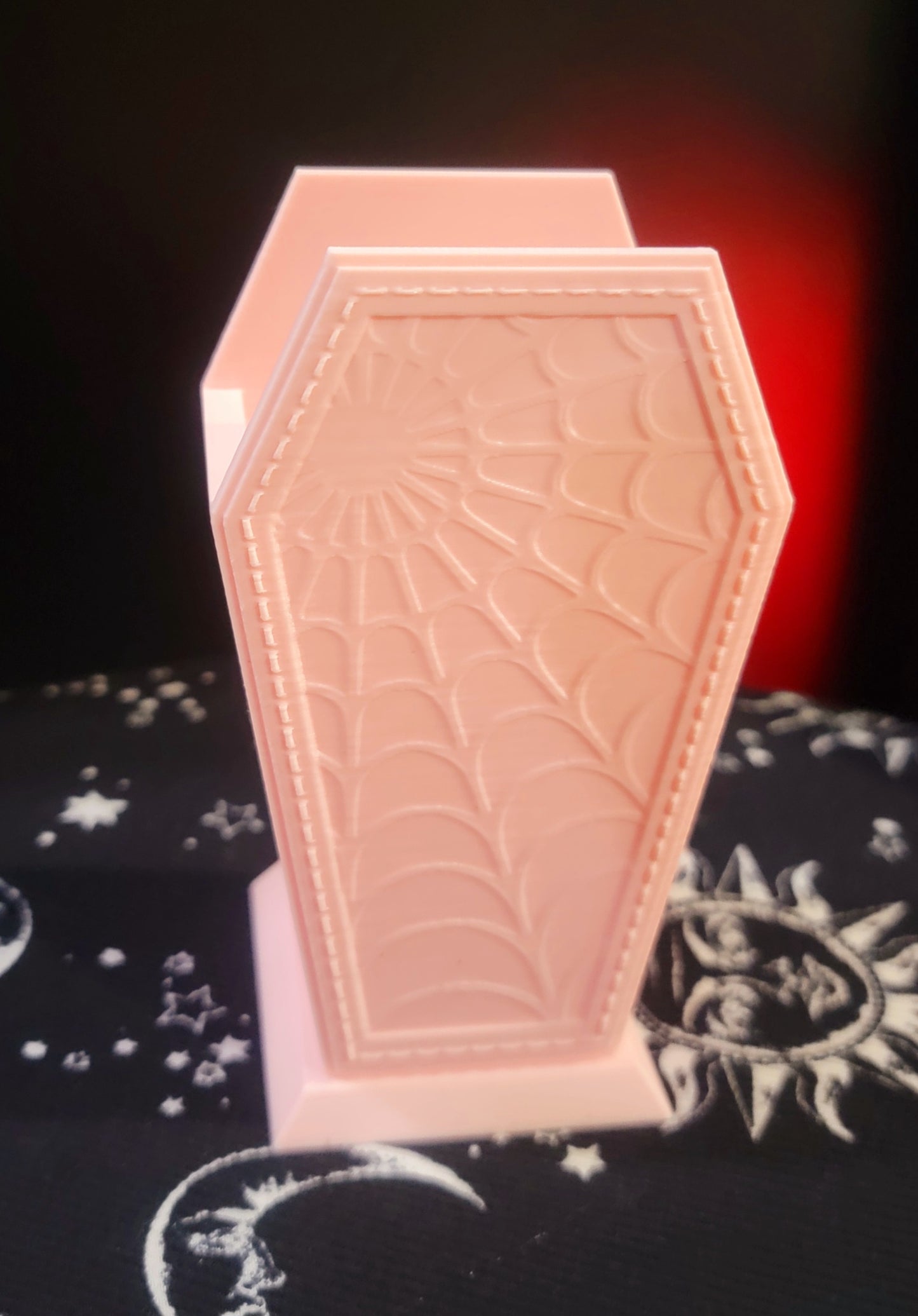 Gothic Coffin Shaped With Spider Web Brush Holder Pink