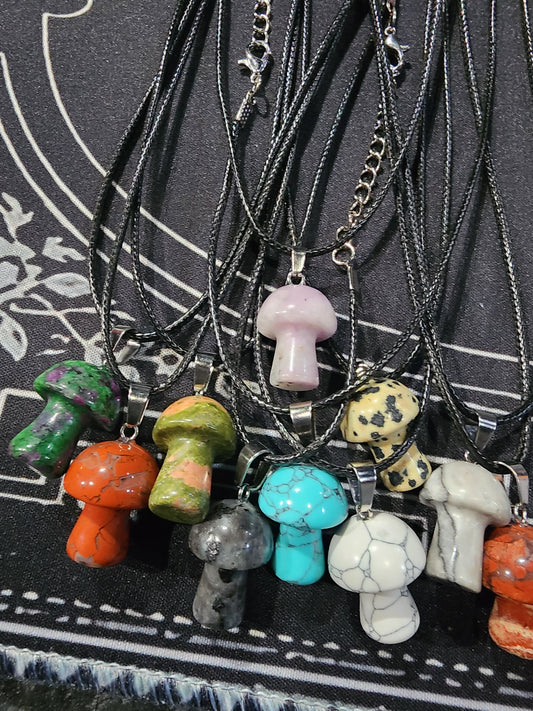 Real Stone Mushroom Pendant Necklace