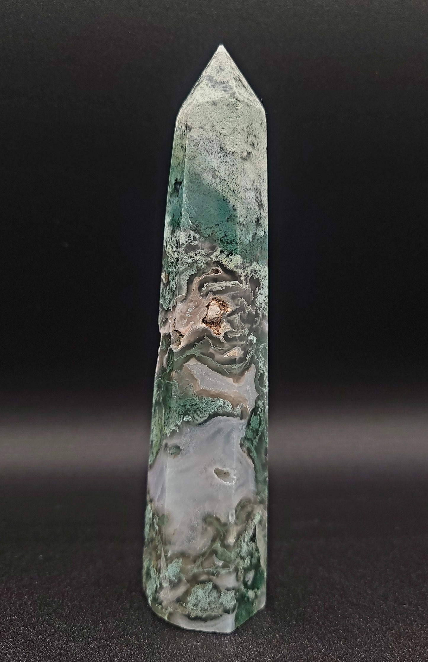 Large Moss Agate Crystal Tower