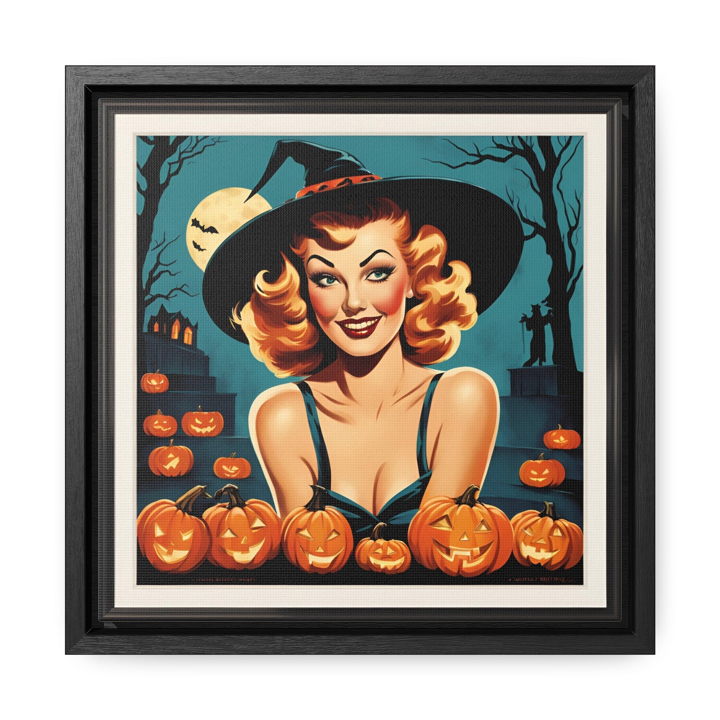 Halloween Pin Up Girl Wall Art on Canvas with Frame