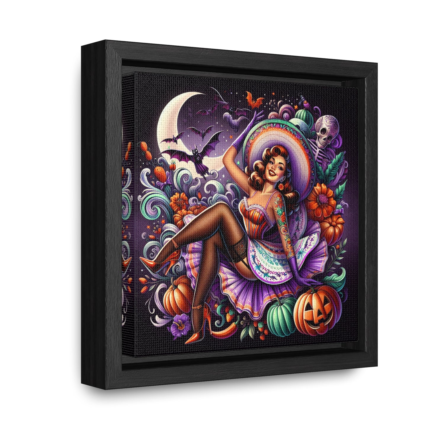 Halloween Pin Up Girl Wall Art on Canvas with Frame