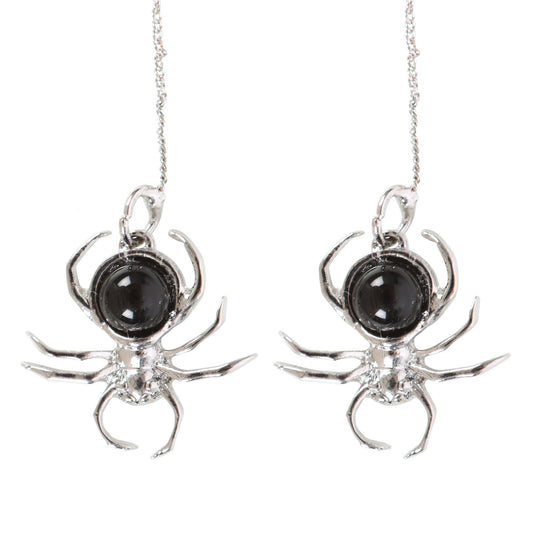 Obsidian Spider Earrings