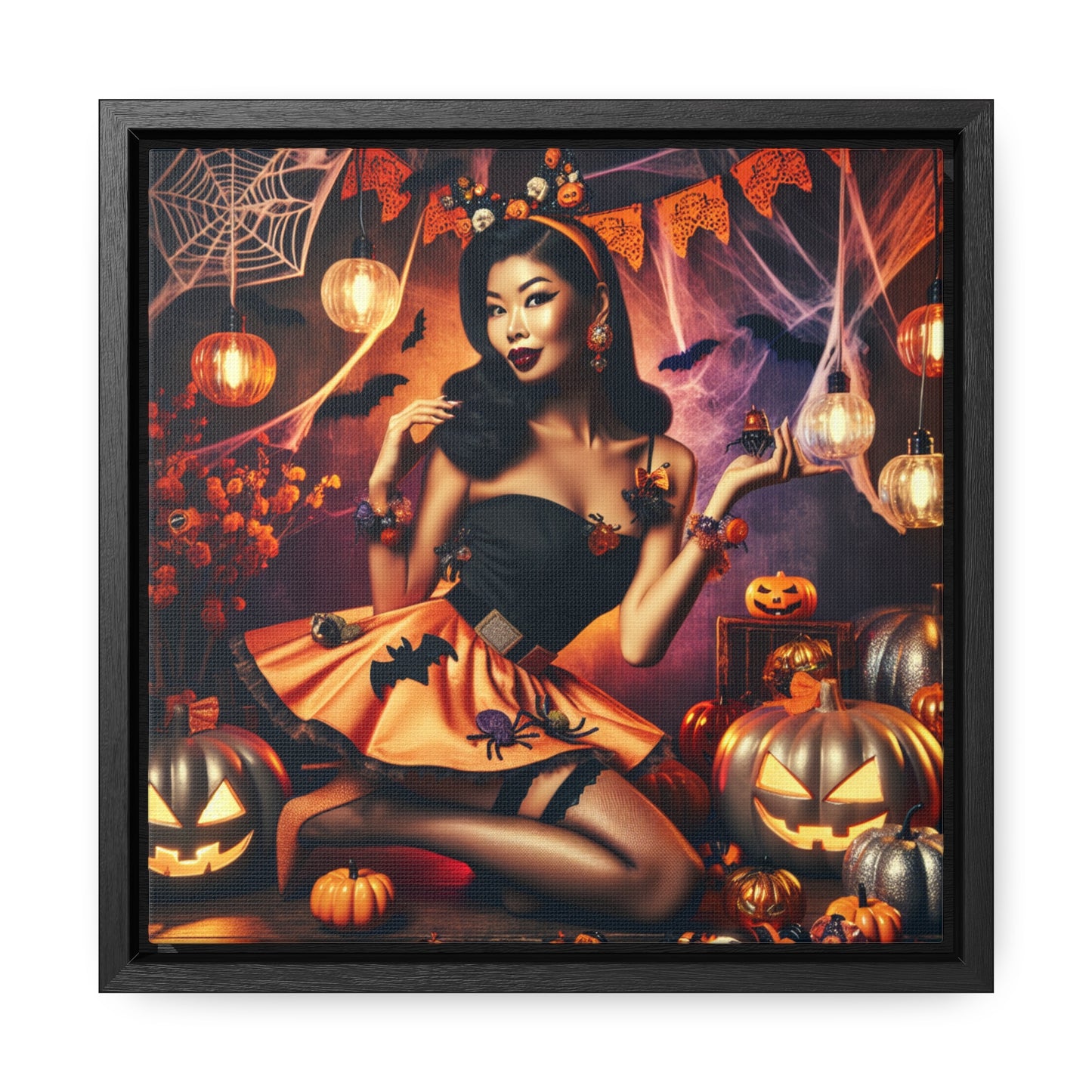 Halloween Pin Up Girl Wall Art on Canvas with Frame