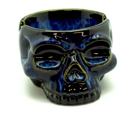 Skull Big Blue Glazed Ashtray Bowl