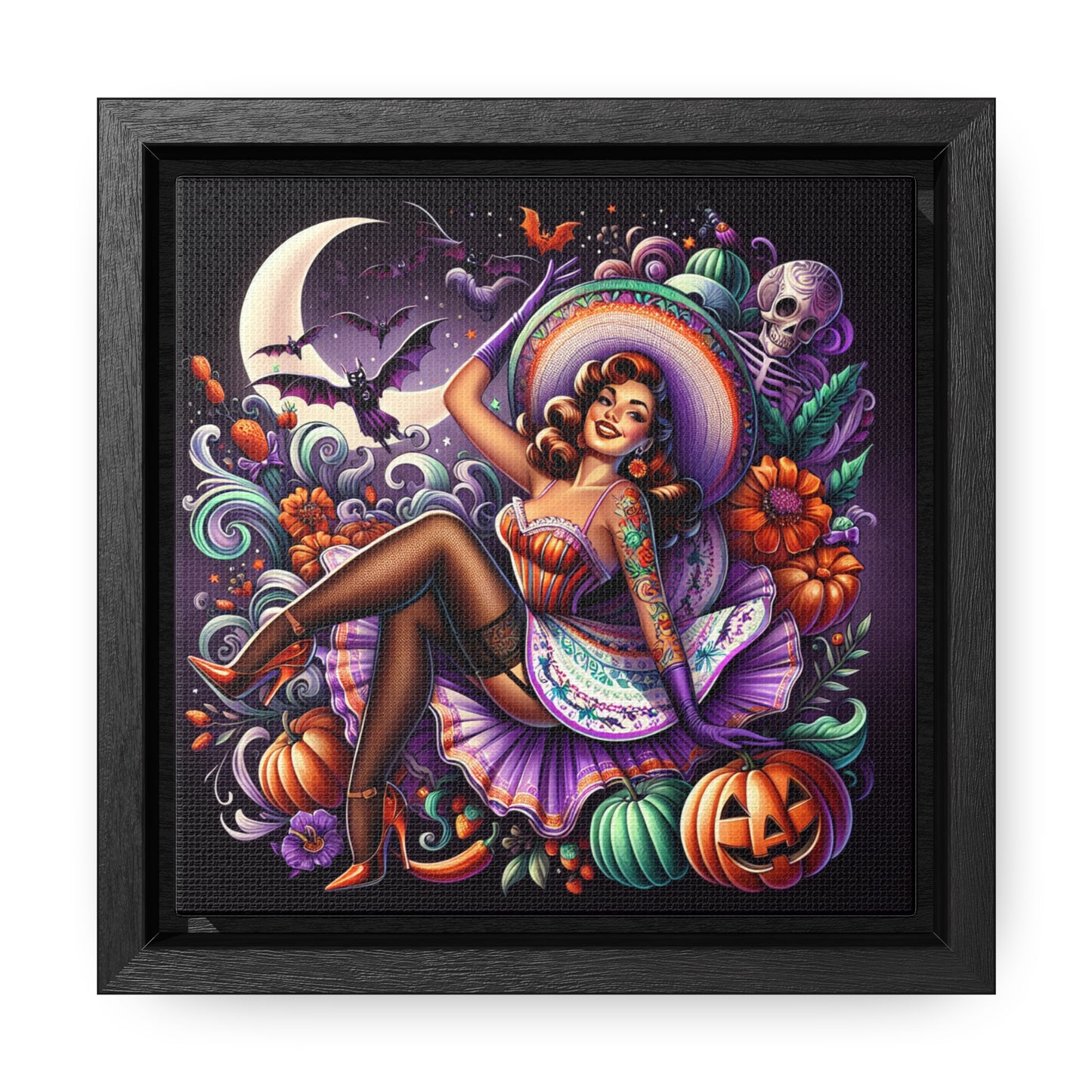 Halloween Pin Up Girl Wall Art on Canvas with Frame