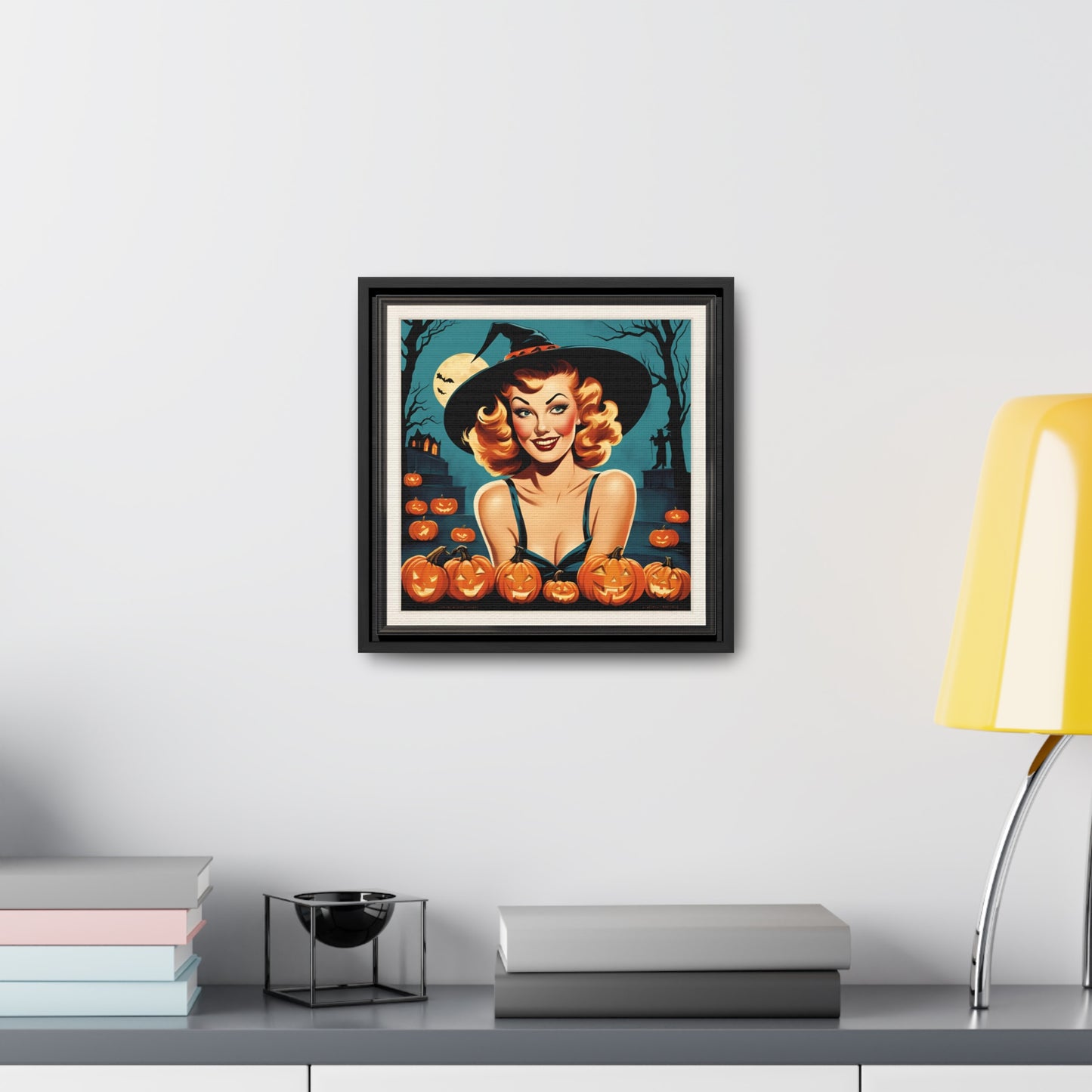 Halloween Pin Up Girl Wall Art on Canvas with Frame