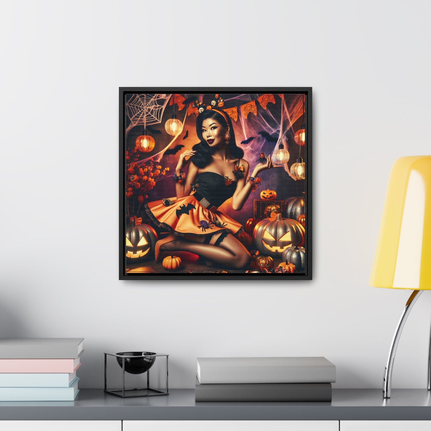 Halloween Pin Up Girl Wall Art on Canvas with Frame