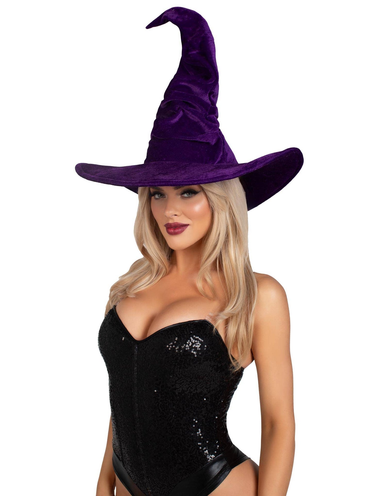 Velvet Ruched Witch Hat Purple