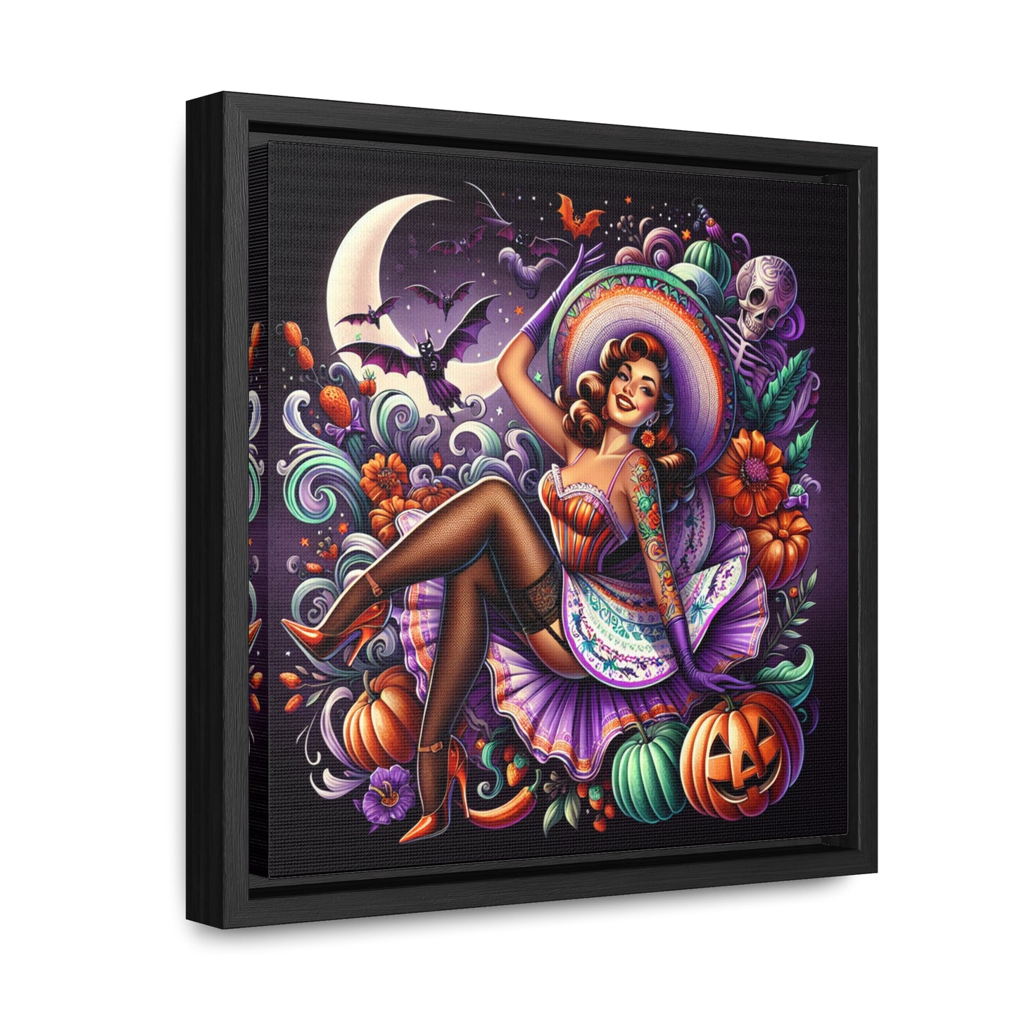 Halloween Pin Up Girl Wall Art on Canvas with Frame