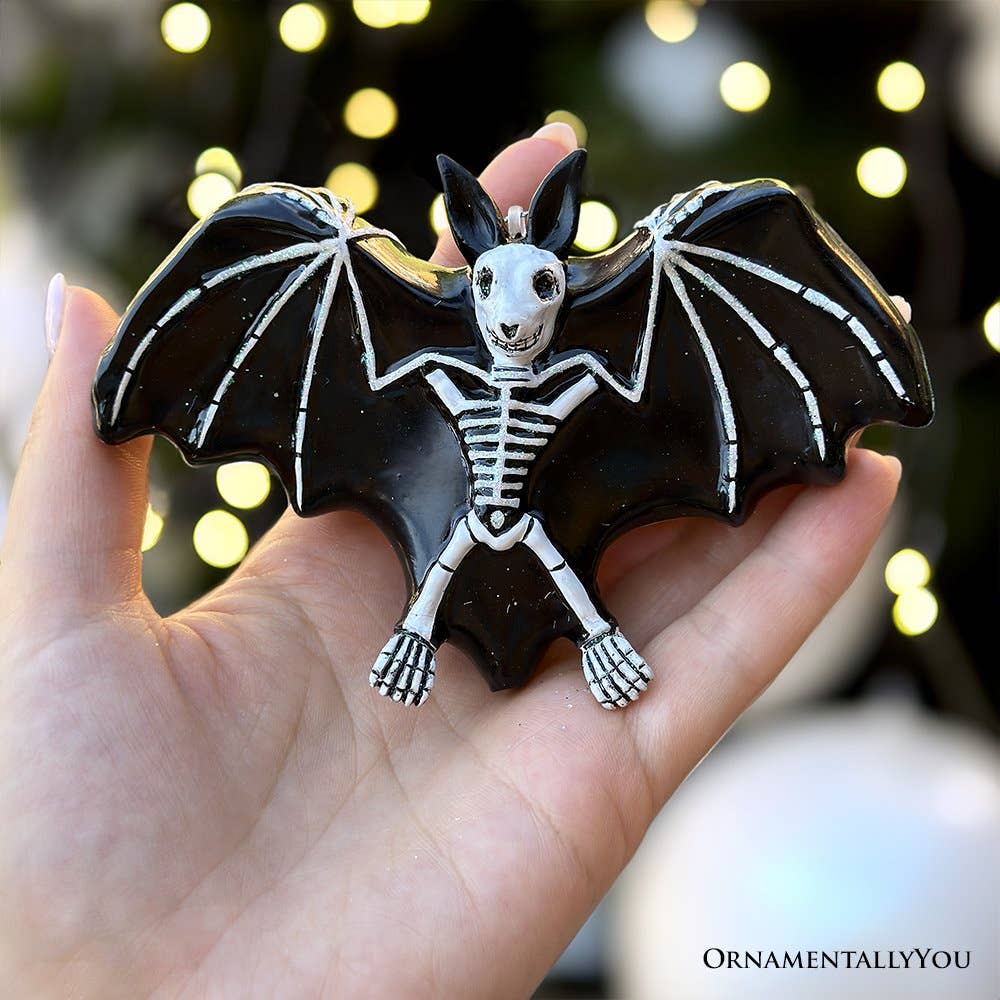 Gothic Bat Skeleton Handcrafted Glass Ornament