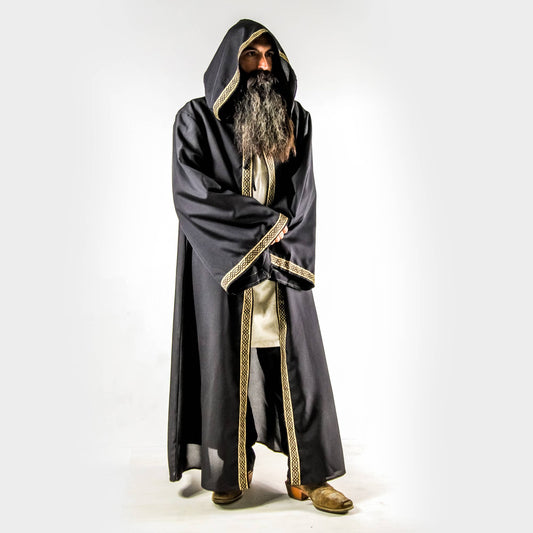 Celtic Robe | Medieval Sorcerer Cloak with Hood: Black