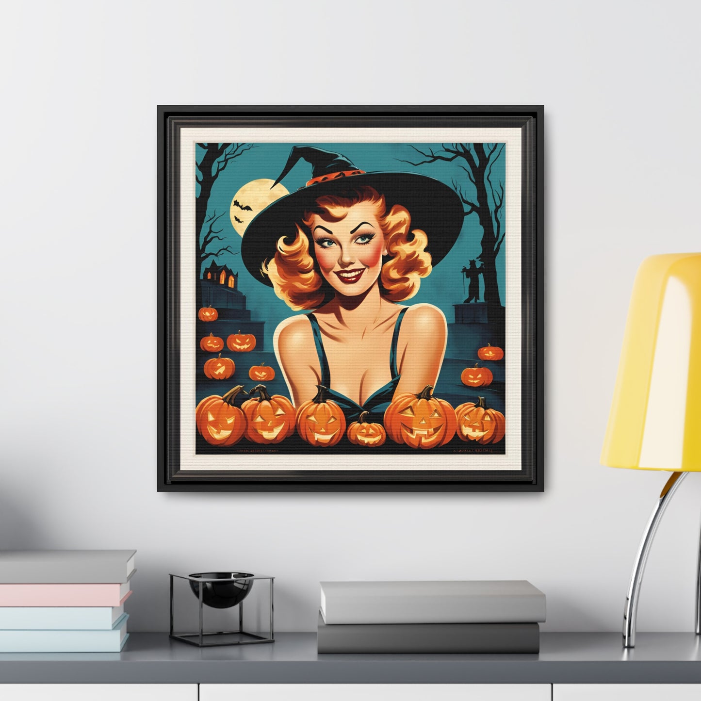 Halloween Pin Up Girl Wall Art on Canvas with Frame