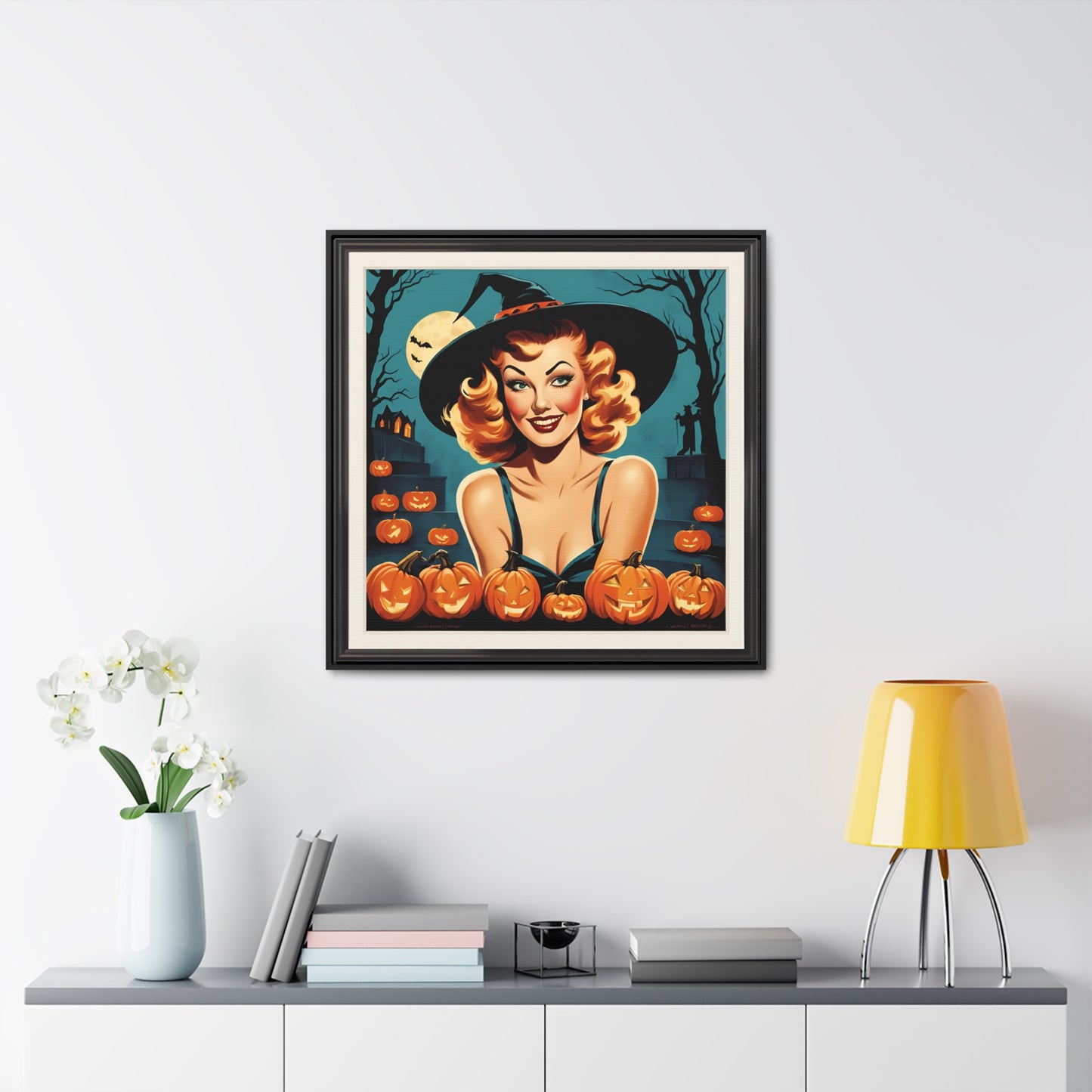 Halloween Pin Up Girl Wall Art on Canvas with Frame