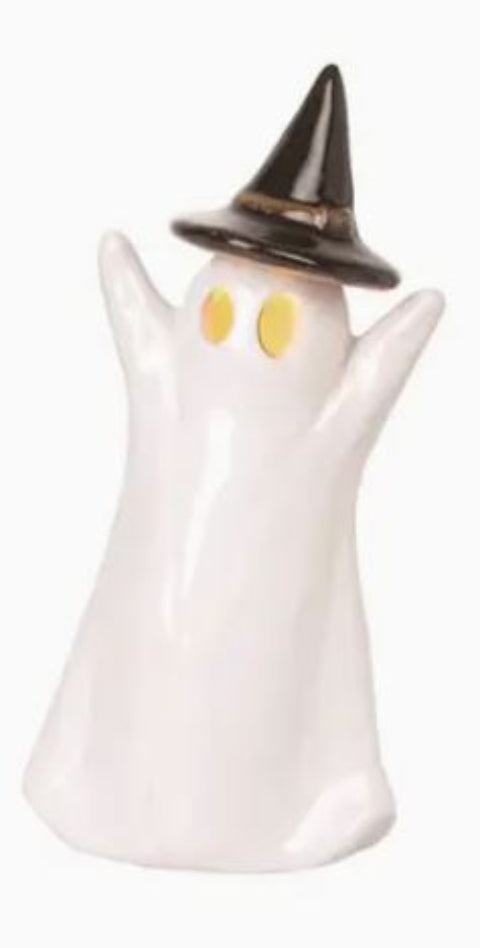 Large Ceramic Light Up Ghost with Witch Hat