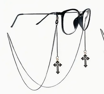 Goth Eye Glass Chain Cross Cat