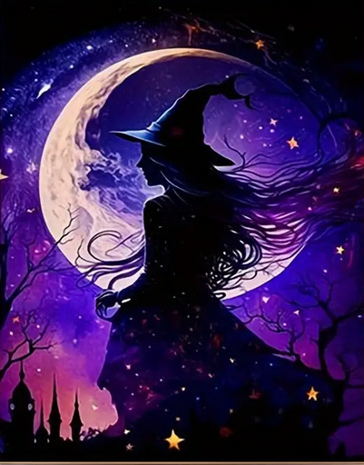 Shadowy Witch and Moon Diamond Art Painting Kit