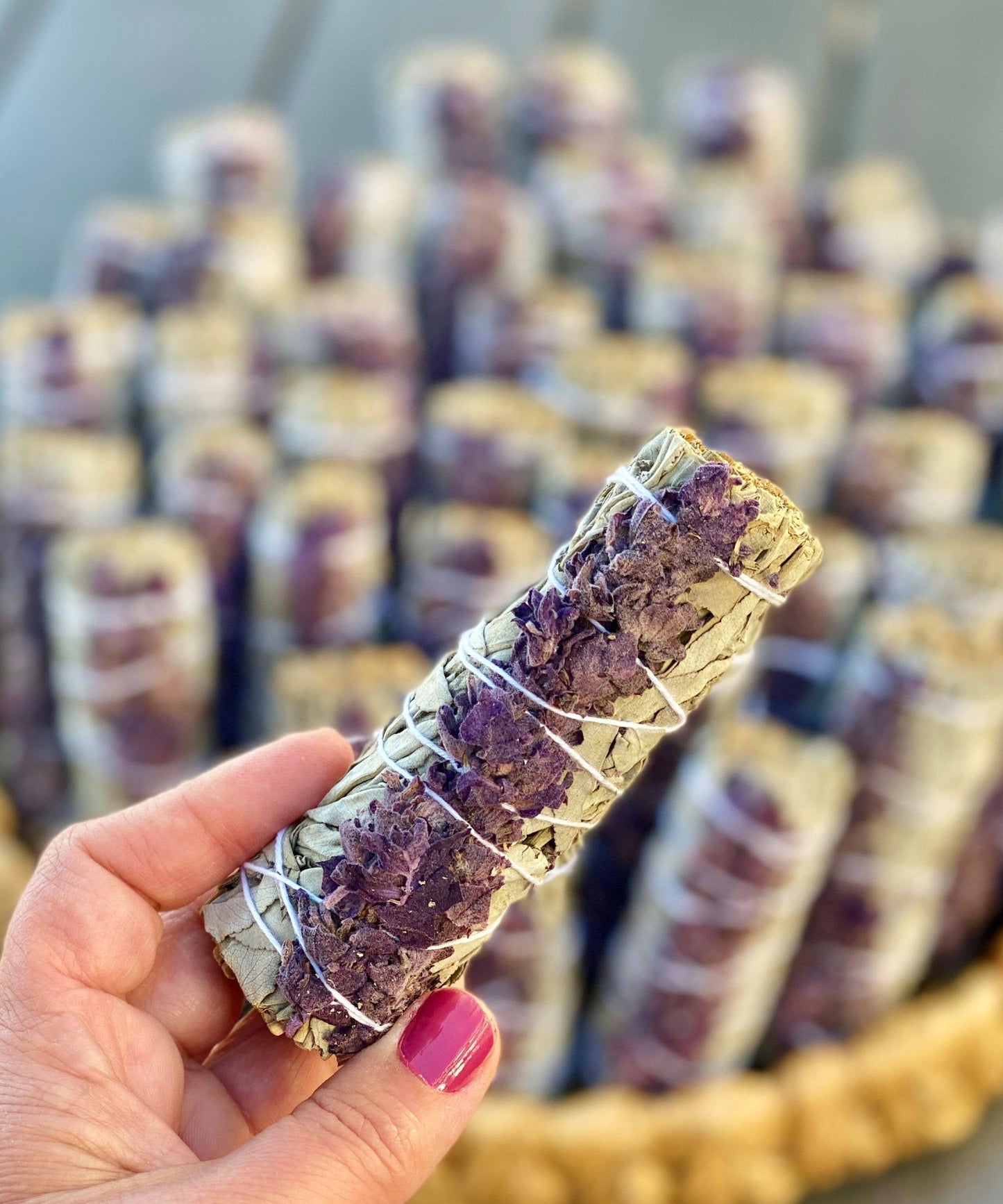 White Sage Lavender Flowers Smudge Stick