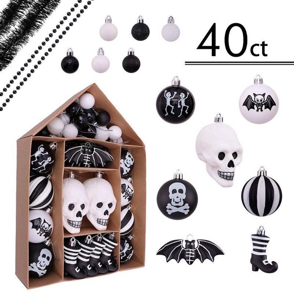 Halloween Skeleton Black and White Ornament Set