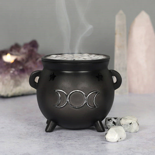 Gothic Triple Moon Cauldron Incense Cone Holder