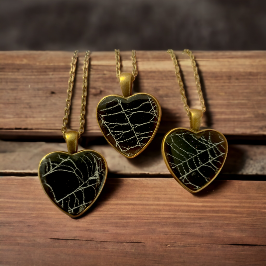 Real Spiderweb Heart Necklace