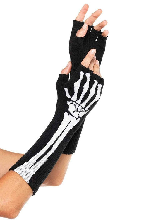 Black Knit Skeleton Fingerless Gloves