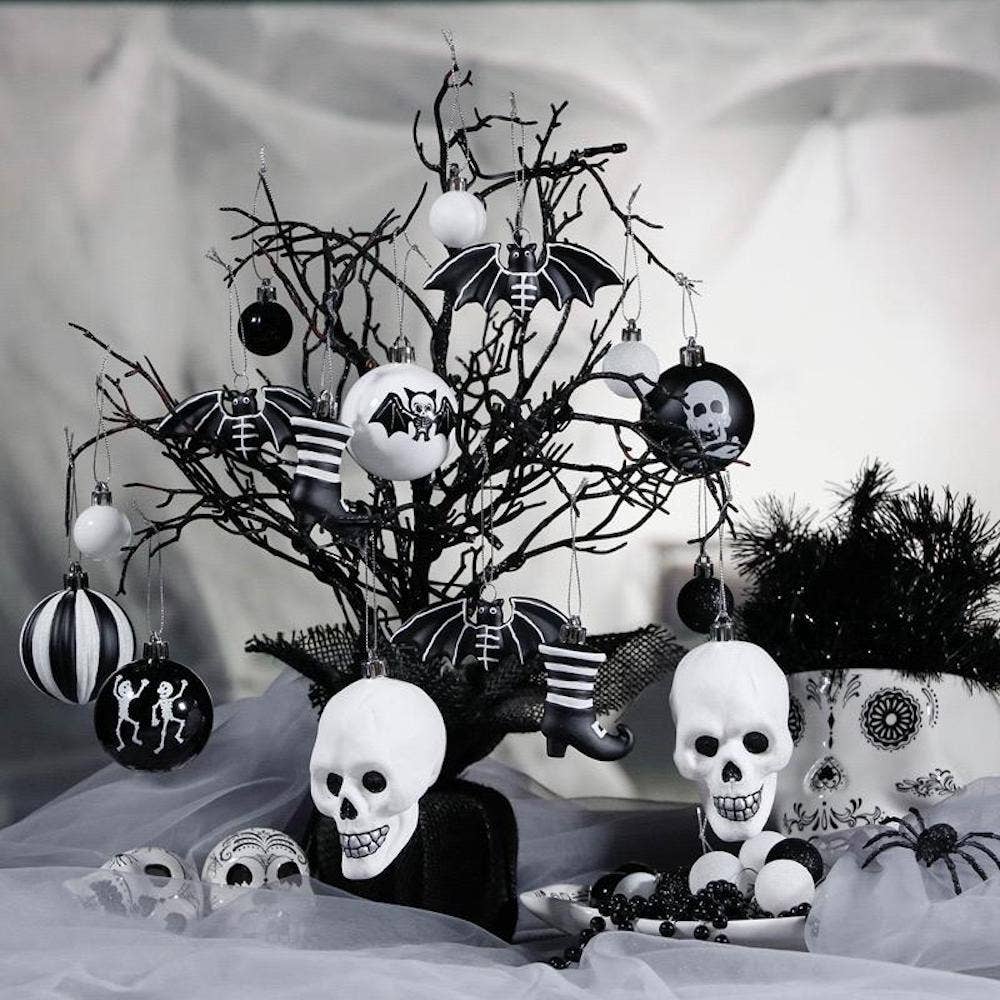 Halloween Skeleton Black and White Ornament Set